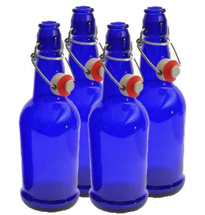 Blue Glass Solar Water Bottle 16 ounce (4 Pack)